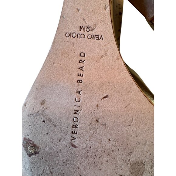 Veronica Beard Dali Slip On Size 9 High Heel Cork Sandals EUC Gold Shimmer - Picture 3 of 11